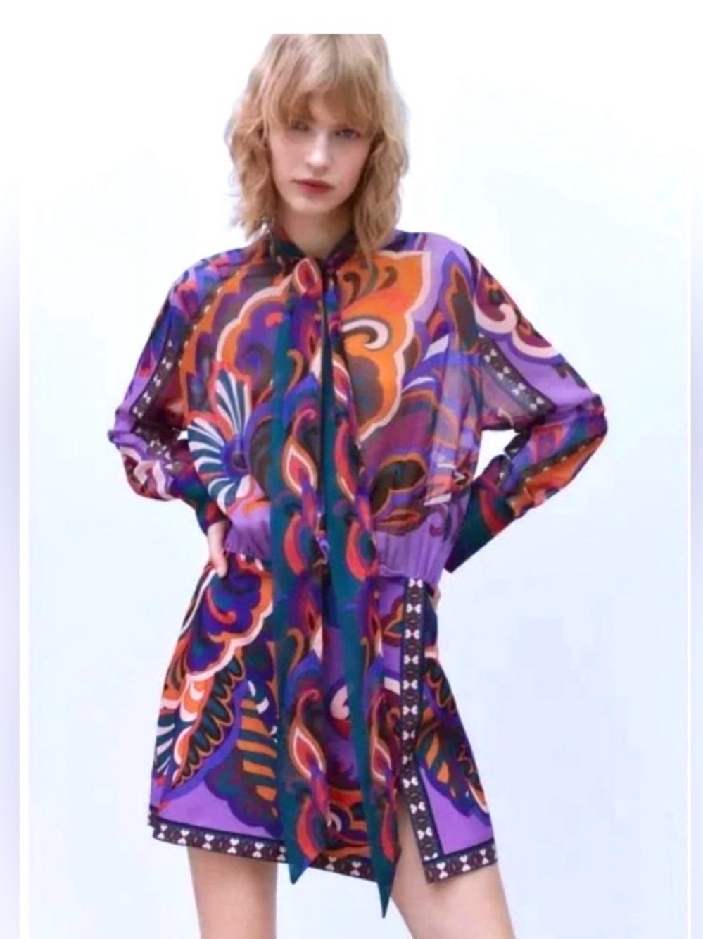 Zara pucci retro mod tie neck mini dress
